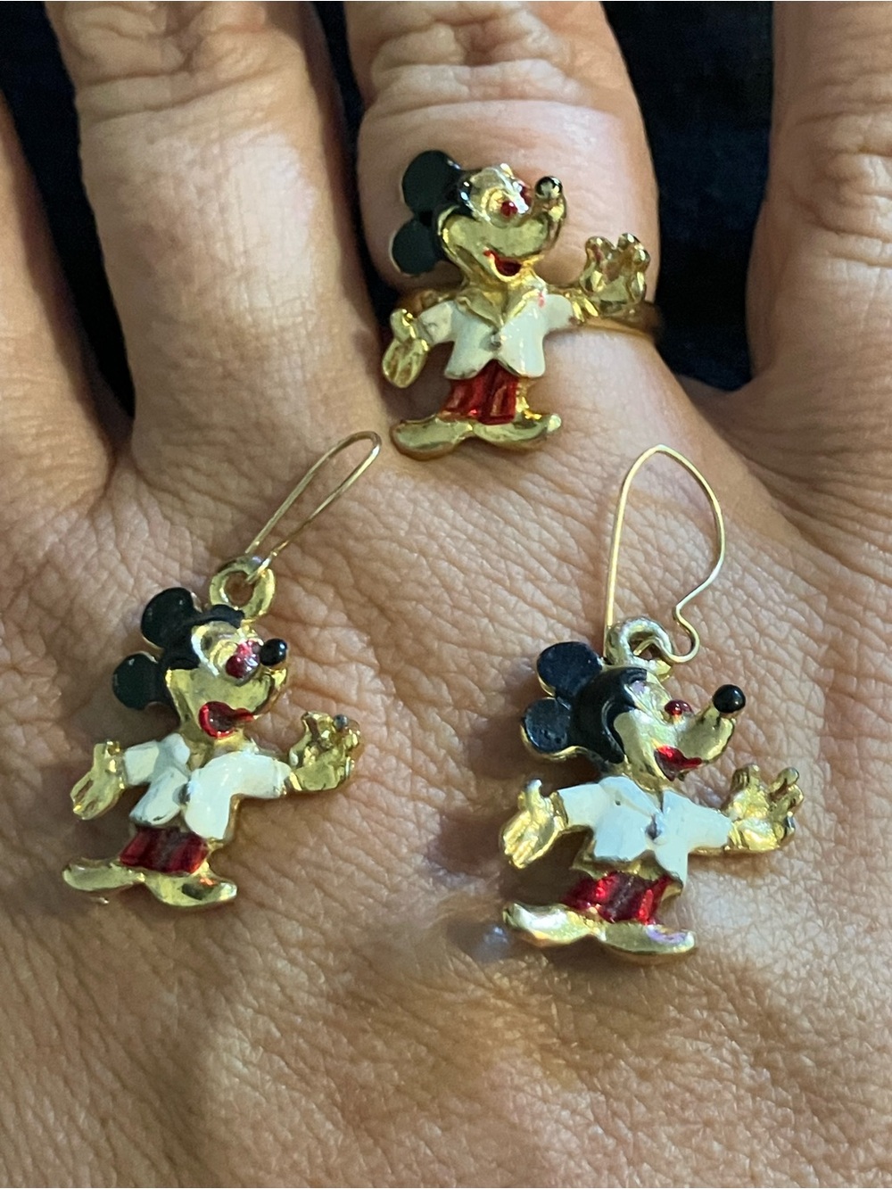 Vintage Walt Disney Productions Mickey Mouse Enamel Earring & Ring Set Pre-1986 - Picture 8 of 9